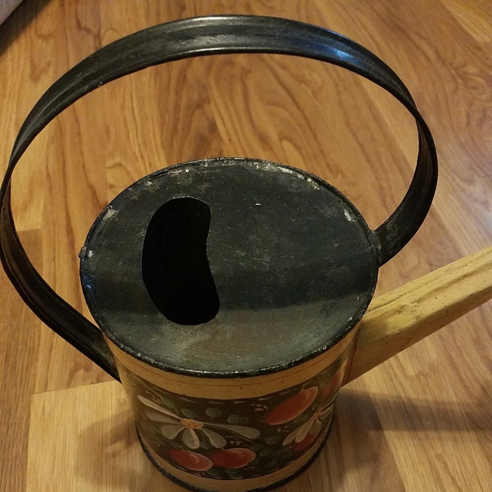 Vintage Tole Painted Galvanized Tin Watering Can