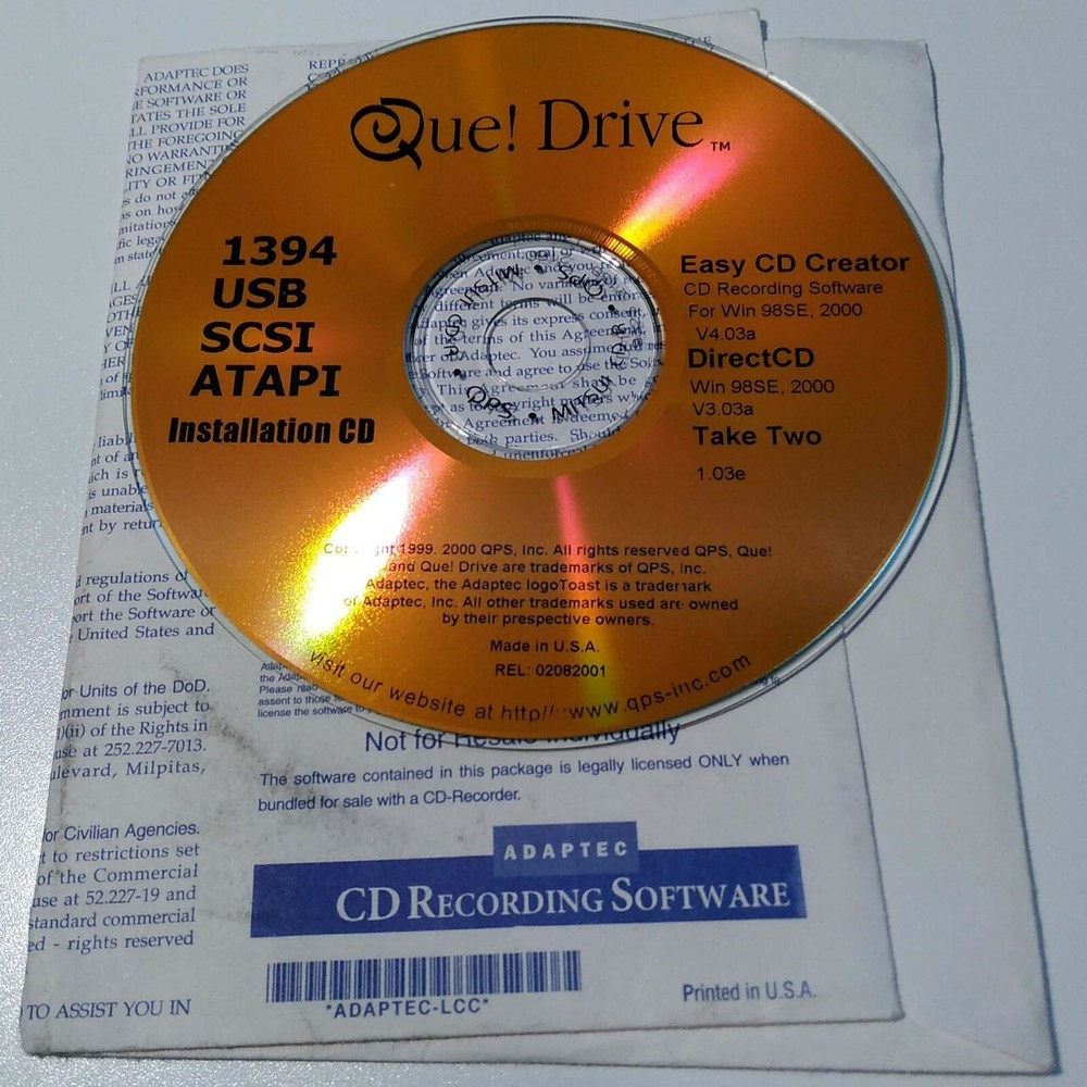 Genuine Original Que! Drive Driver / Application Disc Only