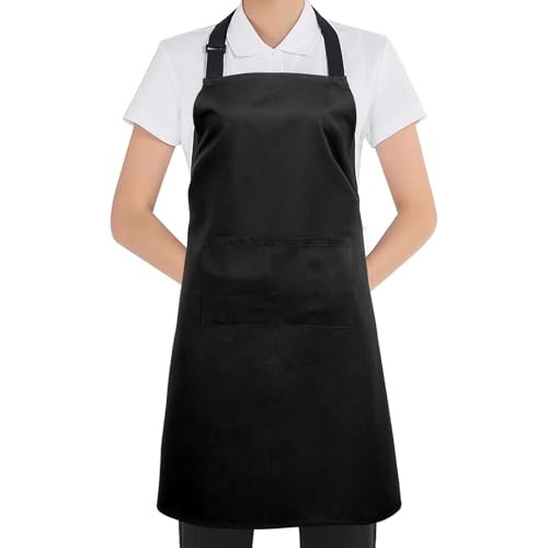 Bib Apron,Unisex Aprons Adjustable Washable,with 2 Pockets for Kitchen Black