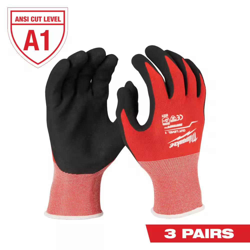 Small Red Nitrile Level 1 Cut Resistant Dipped Work Gloves (3-Pack)