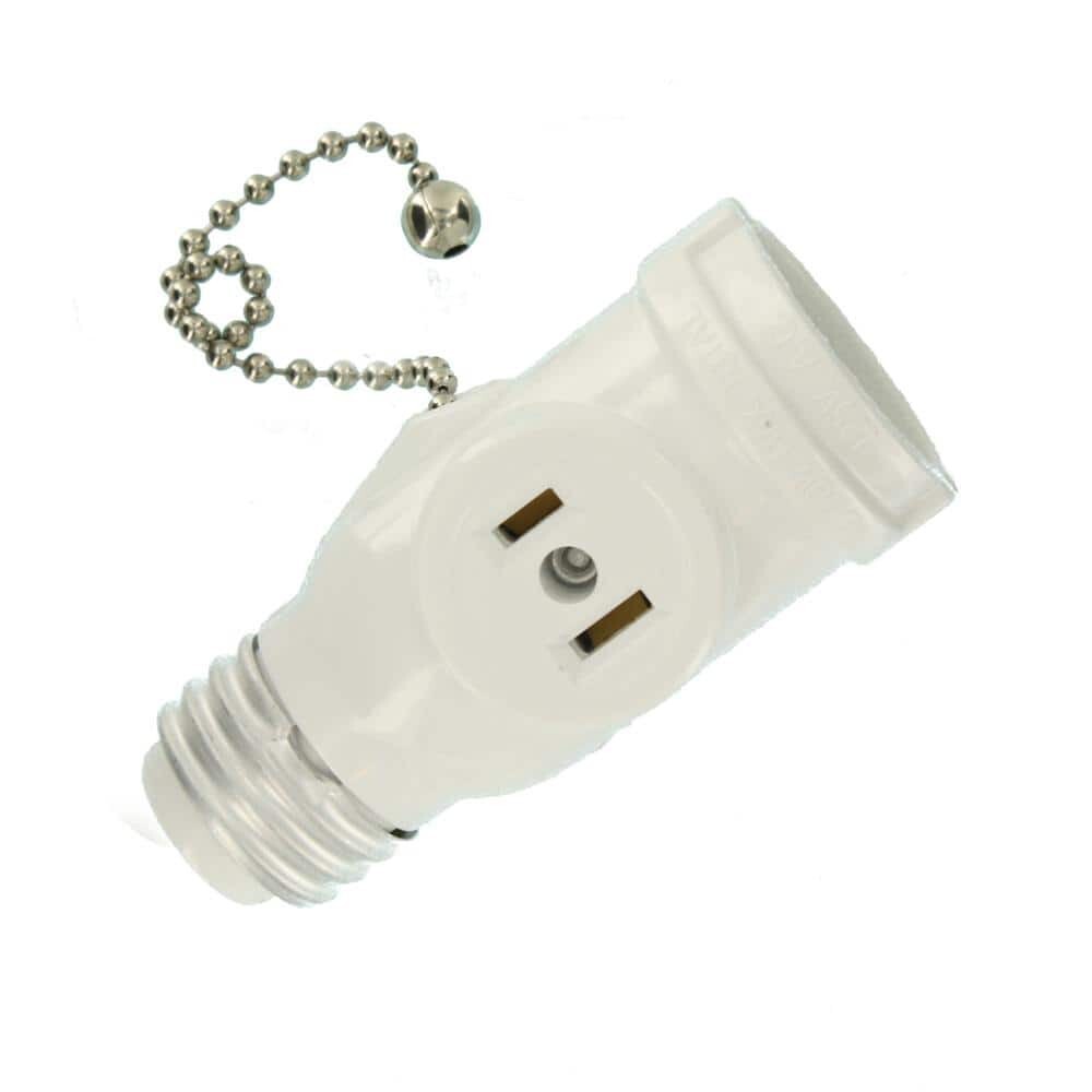 2-Outlet White Socket with Pull Chain 1406-W
