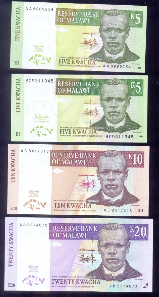 Malawi Set  5 - 200 Kwacha 1997-2005  P36-41  UNC
