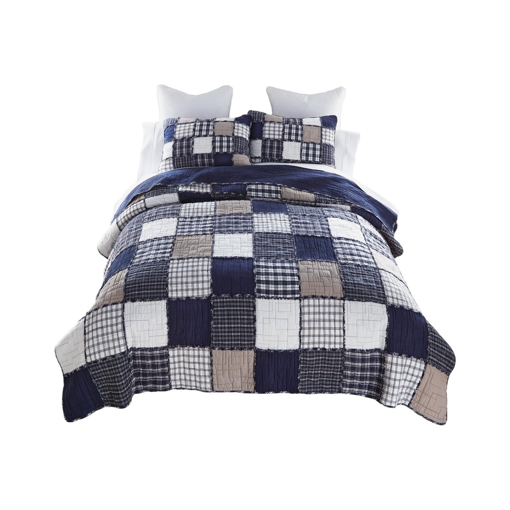 Donna Sharp Checkerboard Indigo Pieced Patchwork Quilt Bedding Set - 3-Piece ...