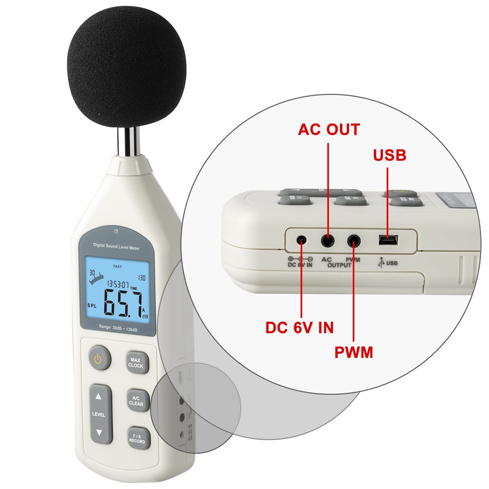 Decibel Meter, Professional Sound Level Meter with Backlight Display, USB Availa
