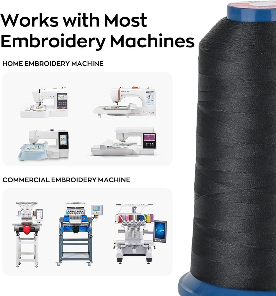 Durable 2-Pack 4000M White Embroidery Thread for All Machines - 40WT Polyester