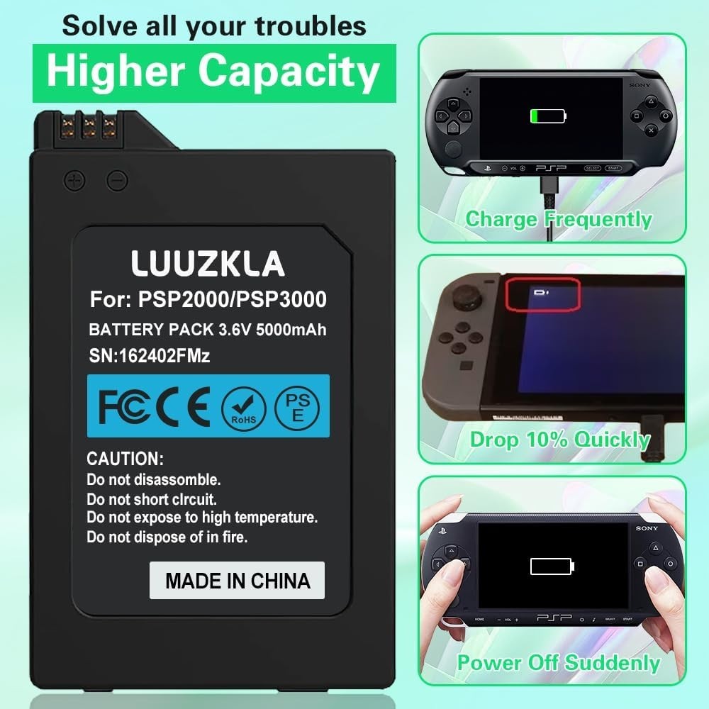 Replacement 5000mAh Battery for PSP 2000/3000 with Optimal Performance Tips