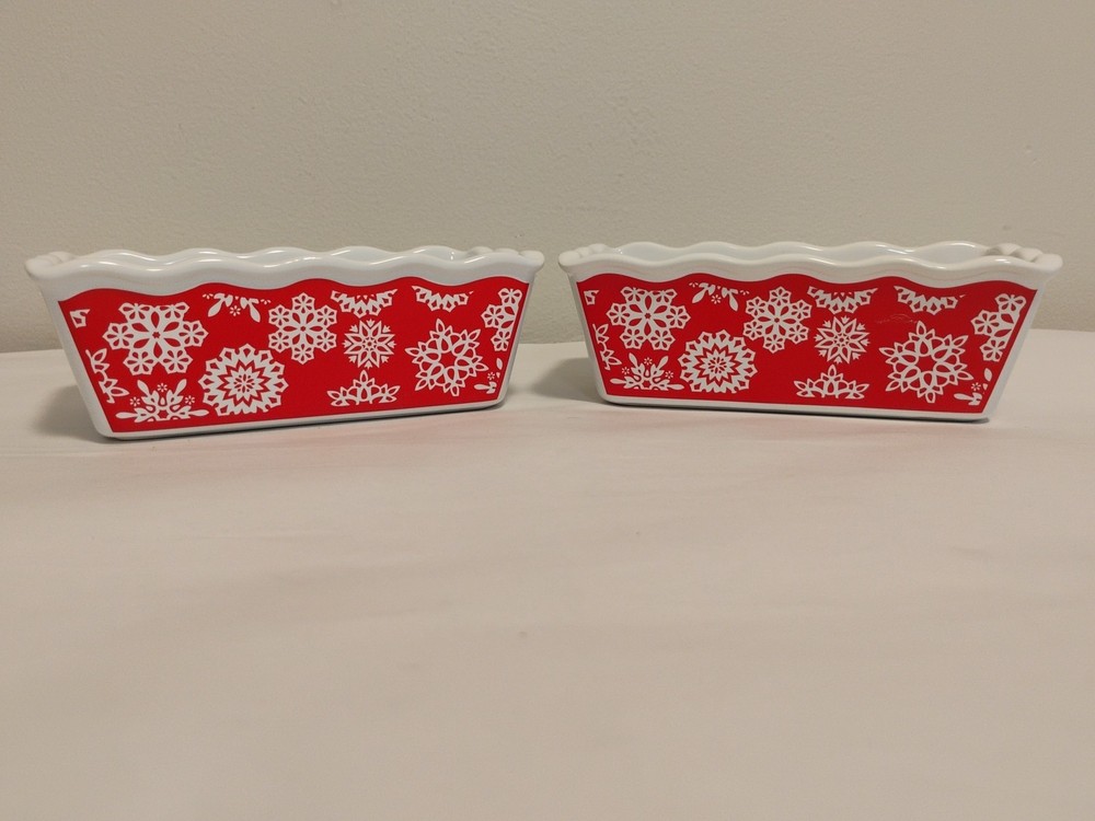 2 Vintage Winter Snowflake Small Ceramic Loaf Pan