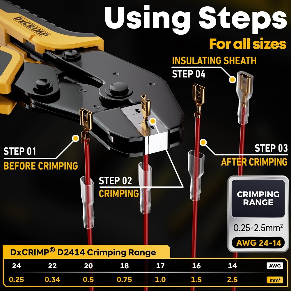 DxCRIMP Crimping Tool Kit, 14-Type Open Spade & Quick-Disconnect Connector Se...