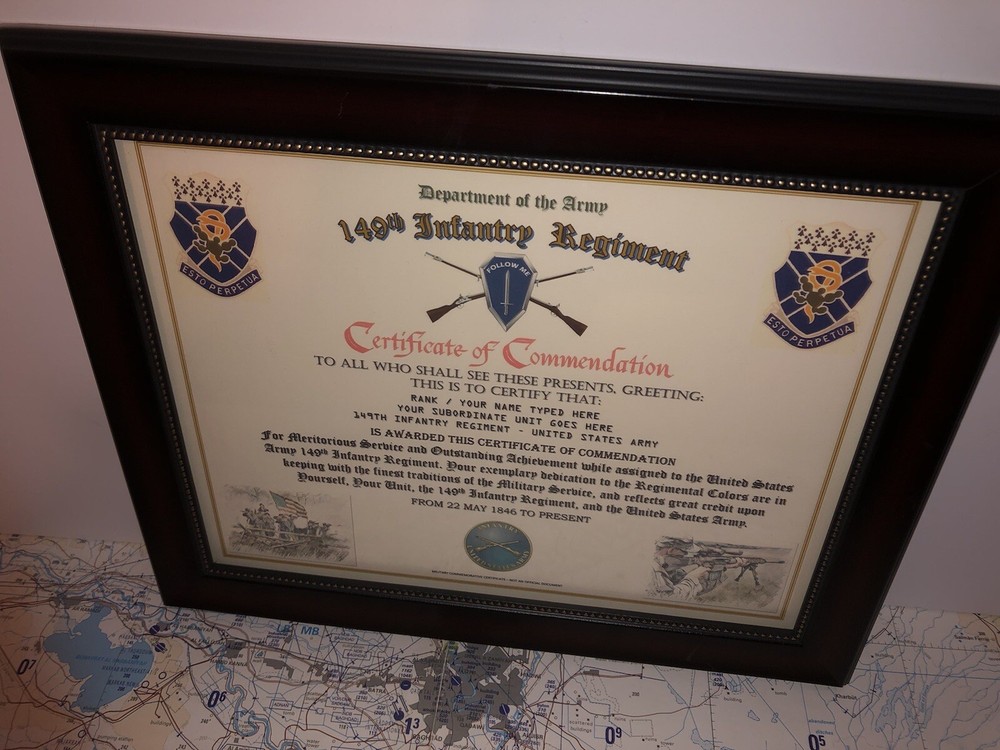 149TH INFANTRY REGIMENT / COMMEMORATIVE - CERTIFICATE OF COMMENDATION