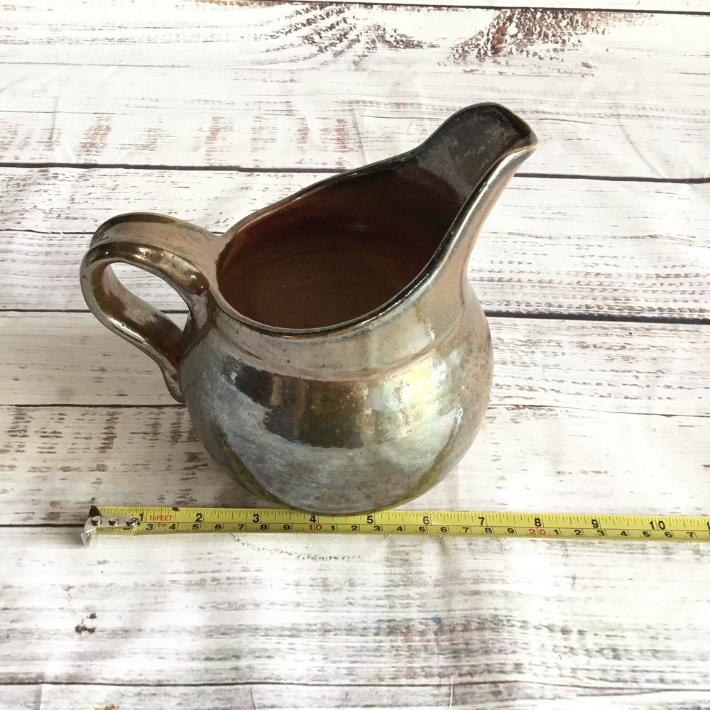 Kessler Small Pottery Pitcher Lusterware Silver Tone Art Signed Rare