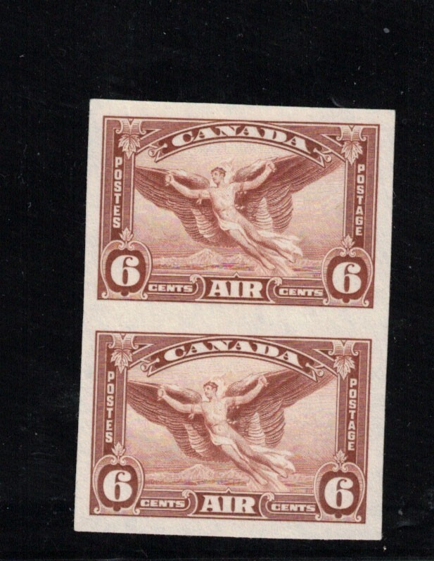 Canada #C5b Extra Fine Mint Imperf Pair Unused (No Gum)