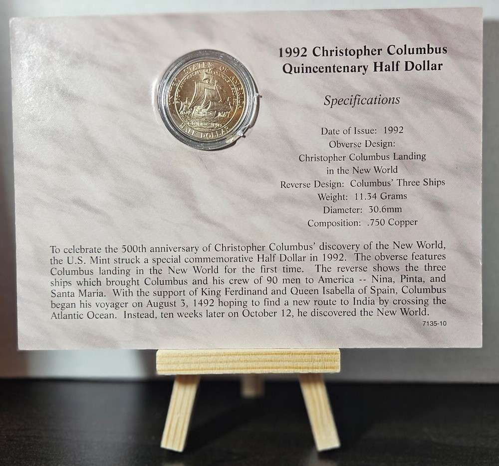 1992-D Columbus Commemorative Half Dollar with Stamp & COA