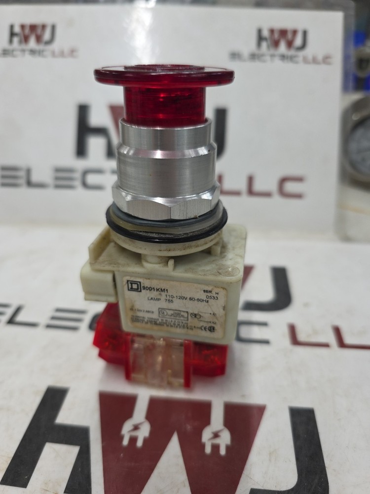 SQUARE D 9001 KM1 Ser H PUSH/PULL OPERATOR switch head Illuminated 755, 120v