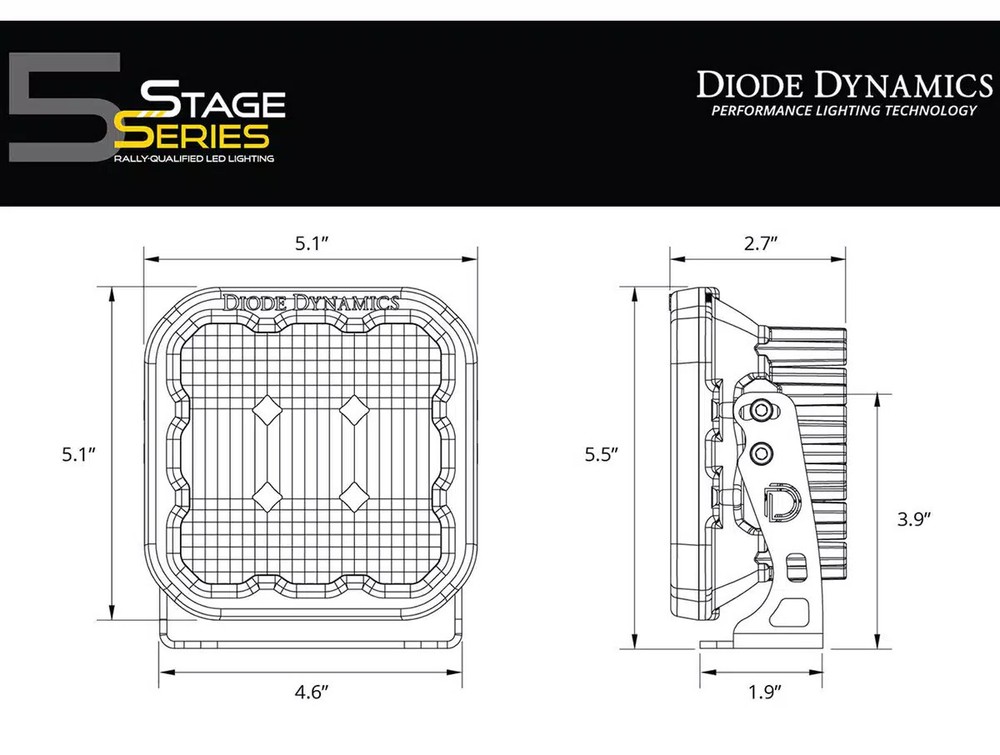 Diode Dynamics 5" Yellow Pro LED Pod one Pro Yellow Combo