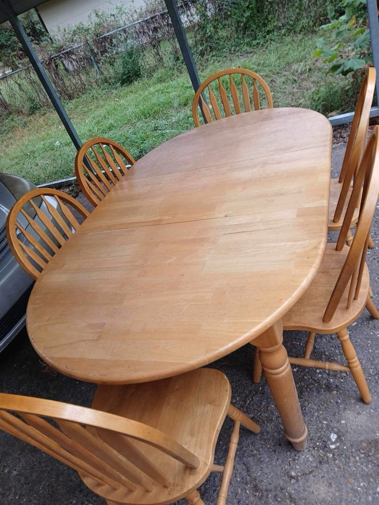 Solid Oak Dining Table With 6 Chairs Set
