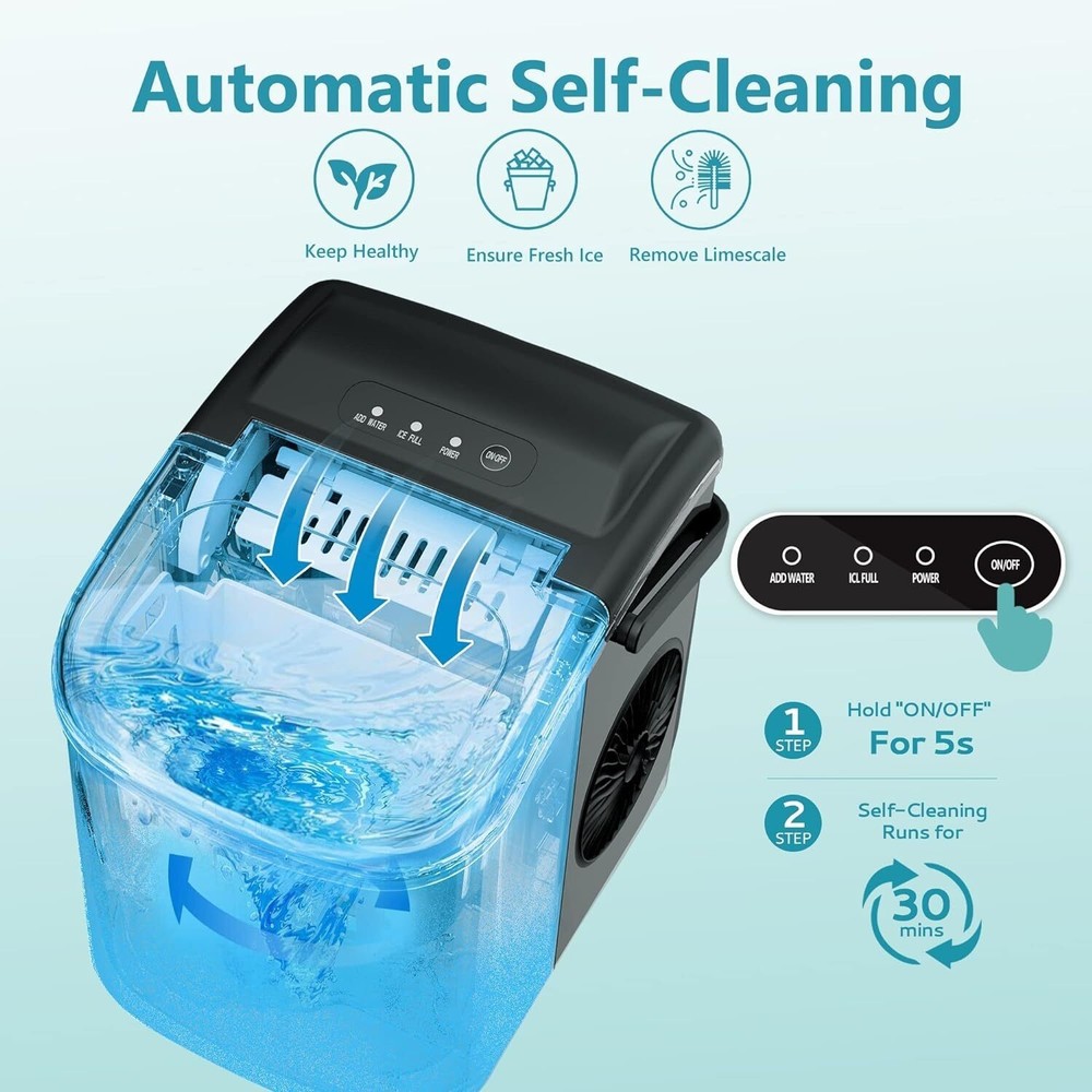 Countertop Ice Maker Machine with Handle Auto-Cleaning Portable for Home/Kitchen