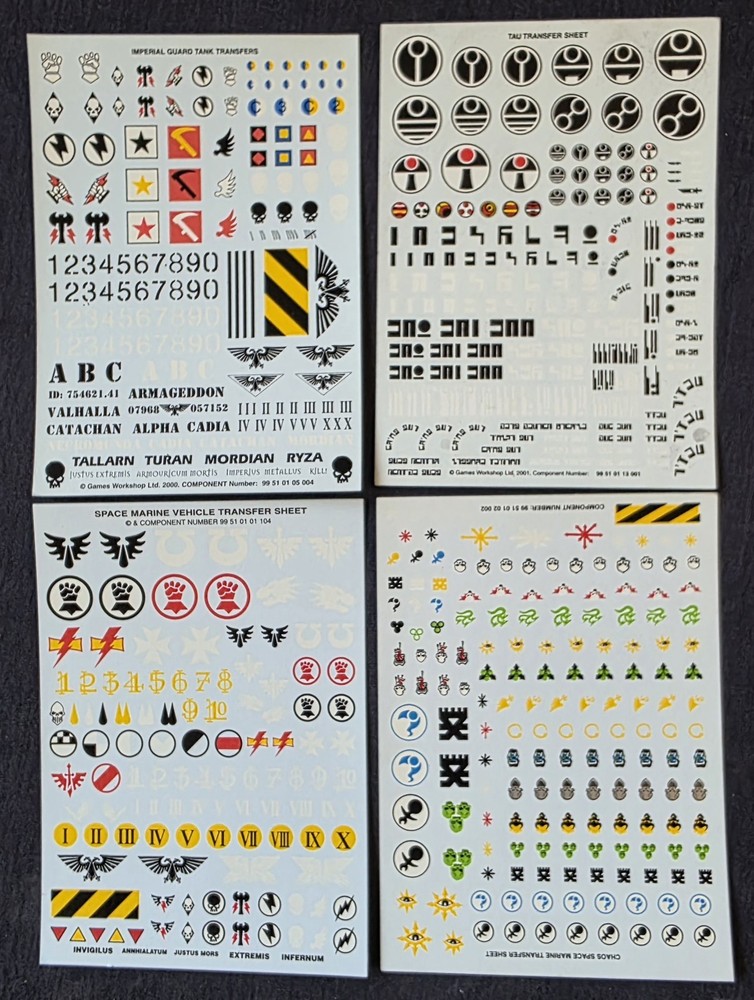 Warhammer 40k Decal Transfer Sheets x 4