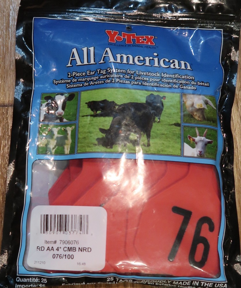 YTex 4 Star Large Cattle ID Ear Tags Red Numbered 76-100