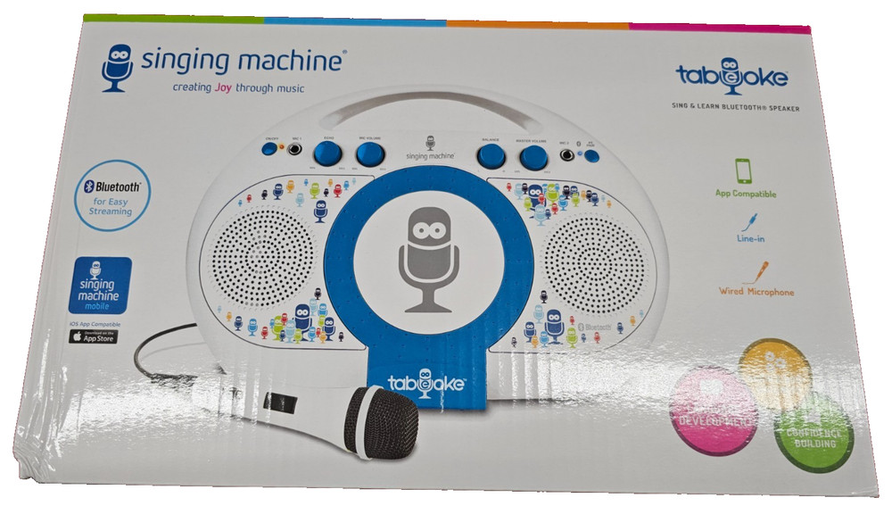THE SINGING MACHINE TABEOKE PORTABLE BLUETOOTH KARAOKE SYSTEM, WHITE  New