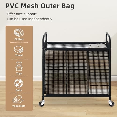 Rolling Laundry Hamper with Wheels Laundry Sorter Rolling 3-Section Beige