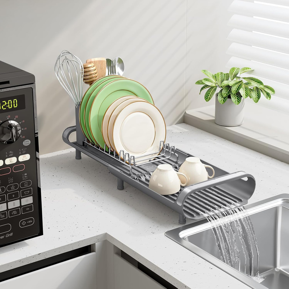 Small Dish Drying Rack, Mini Expandable Compact Dish Rack, Slim Extendable Stain