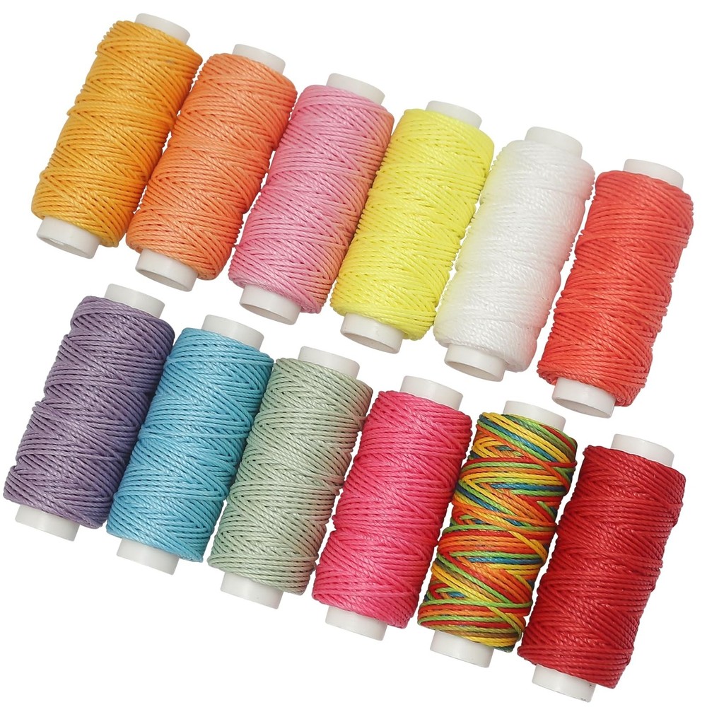 12 Colors Wax Thread Waxed Cords Polyester Leather Sewing Thread Wax Strings ...