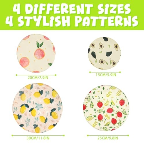 4-Pack Reusable Beeswax Bowl Covers with Fruit Pattern, Fruit 1-Beeswax