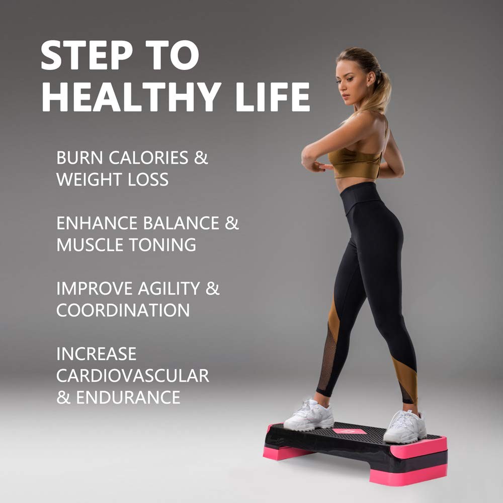 Adjustable Workout Aerobic Stepper, Aerobic Exercise Step Platform with 2 Ris...