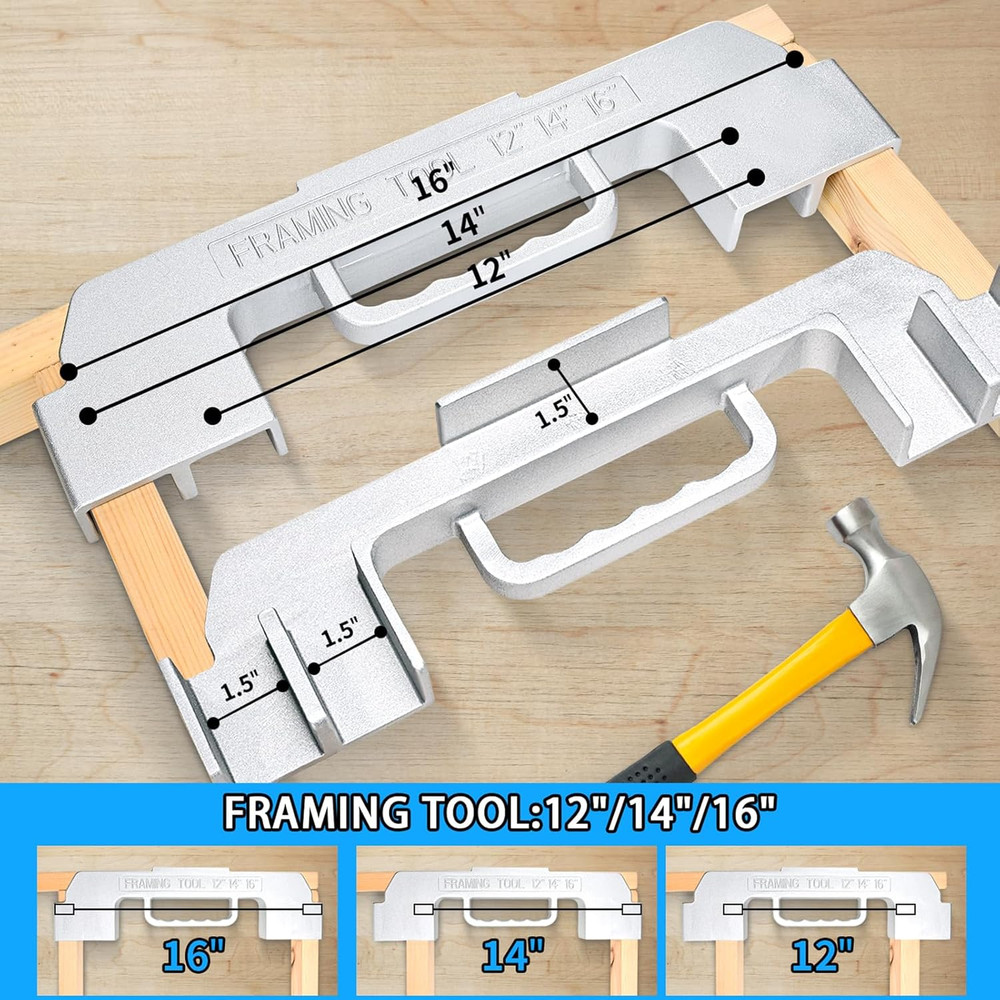 3 in 1 Framing Jig Tools,12",14",16" On-Center Stud Layout;100% Solid Cast Alumi