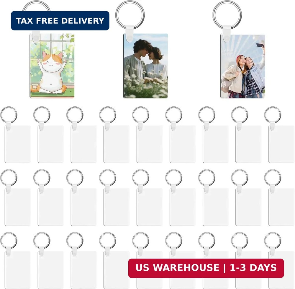90Pcs Sublimation Keychain Blanks,Blank Keychains MDF Double Sides Rectangle Rou