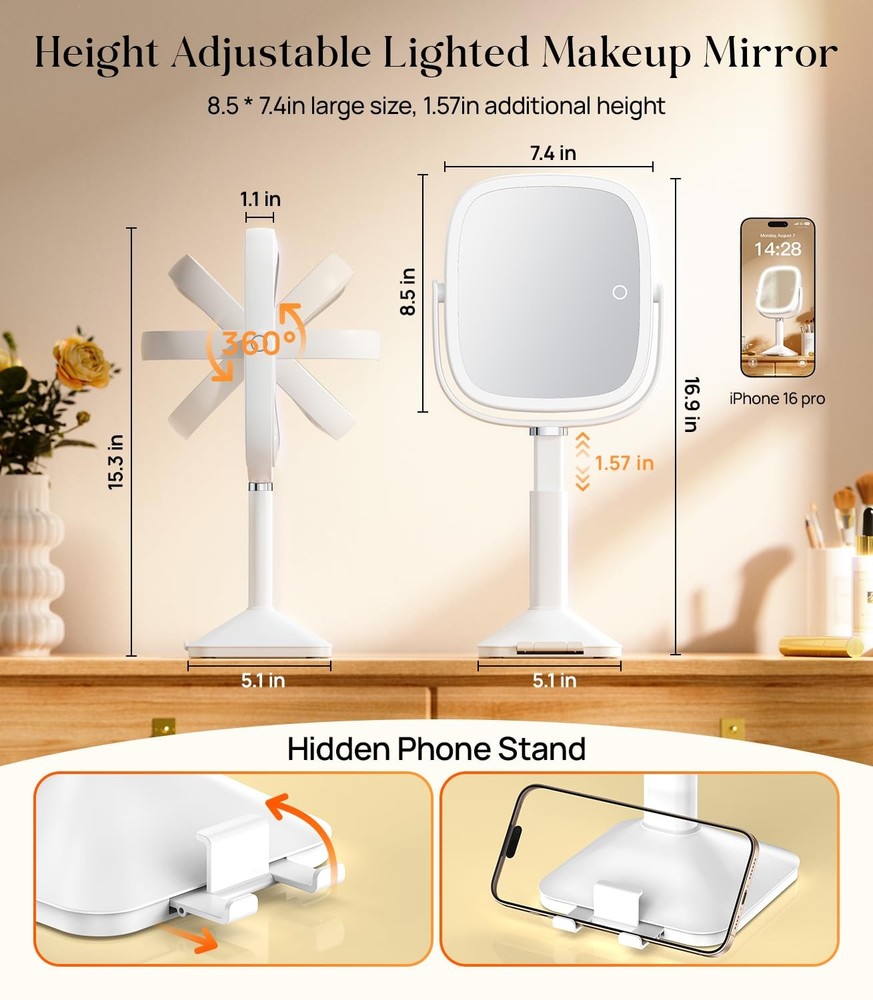 1X/10X Lighted Magnifying Mirror with Lights, Height Adjustable Lighted Makeu...