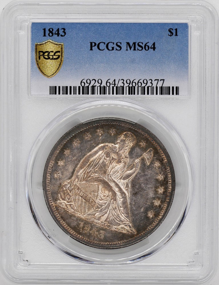 1843 LIBERTY SEATED S$1 PCGS MS 64