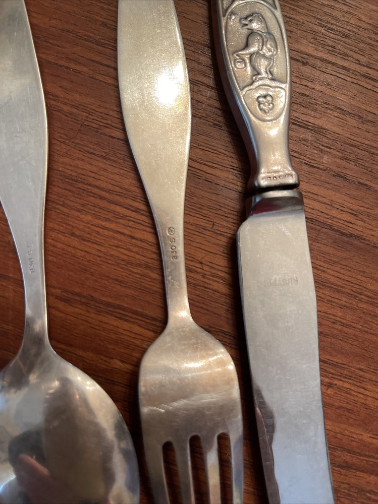 Vintage Norwegian OTTAR HVAL Children's Flatware Silver Set 830s Bear Rustfi