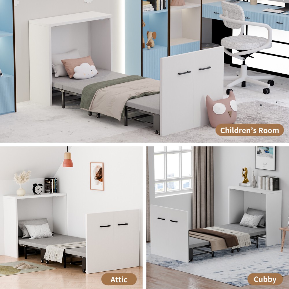 SUNYRISY Multi-Functional 2-in-1 Murphy Cabinet Bed, 4 Folded Bed With Mattress