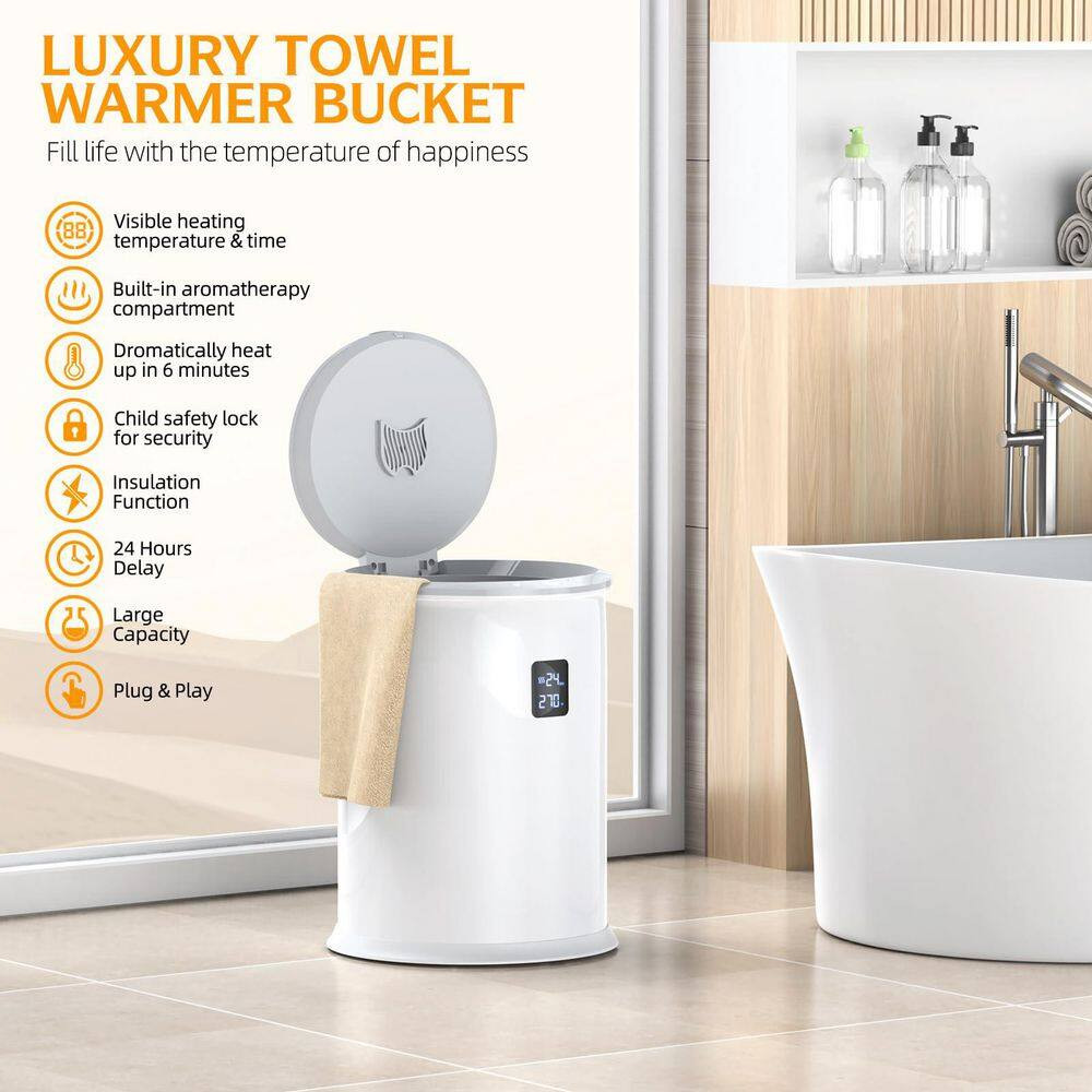 Electric Large Towel Warmer in White, LED Temperature Display, Smart Timer, Insu
