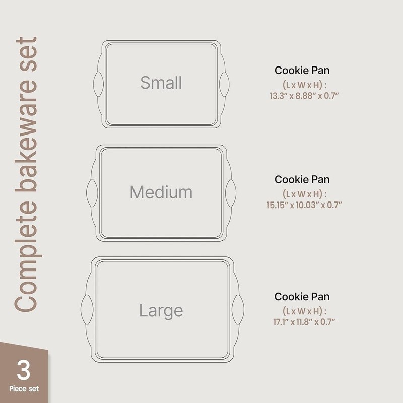 Nonstick Carbon Steel Baking Pan Set 3 Piece Kitchen Bakeware Essential New