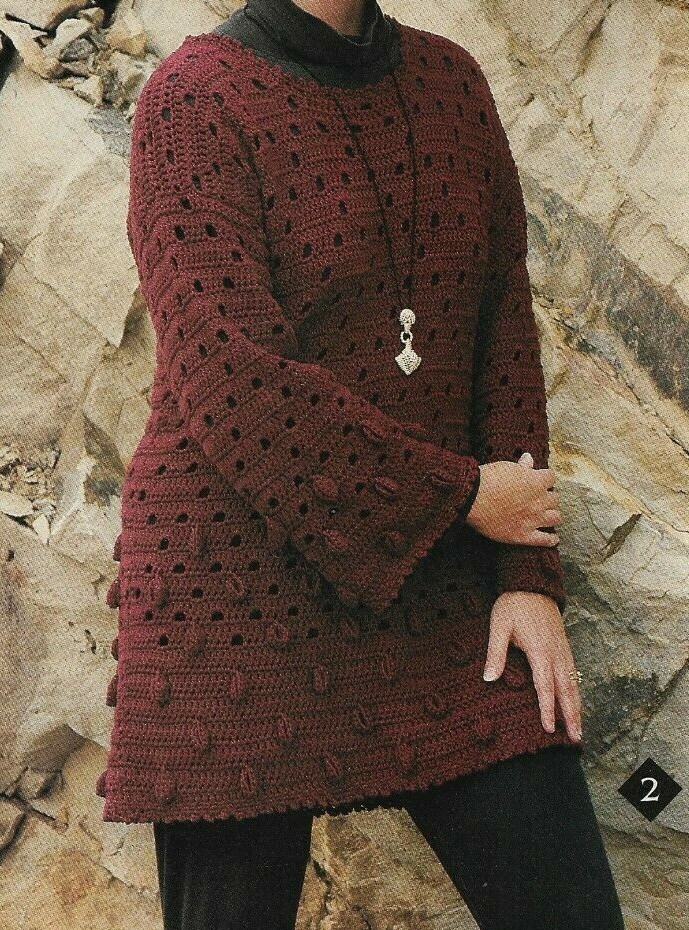 HALF MOON TUNIC SWEATER 4 SIZES WOMEN'S CROCHET PATTERN INSTRUCTIONS