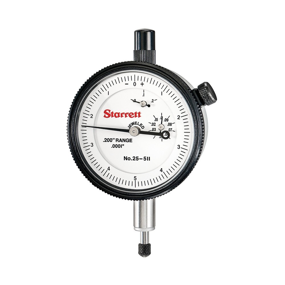 Starrett 25-511J Dial Indicator – 0-0.2" Range, .0001" Gradations, 0-5-0 Dial