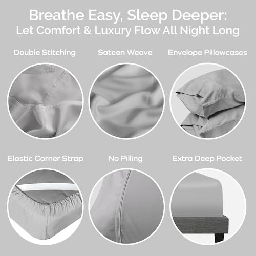 100% Viscose from Bamboo Sheets Size, Super Soft Bedding Set, Full Gray Mist