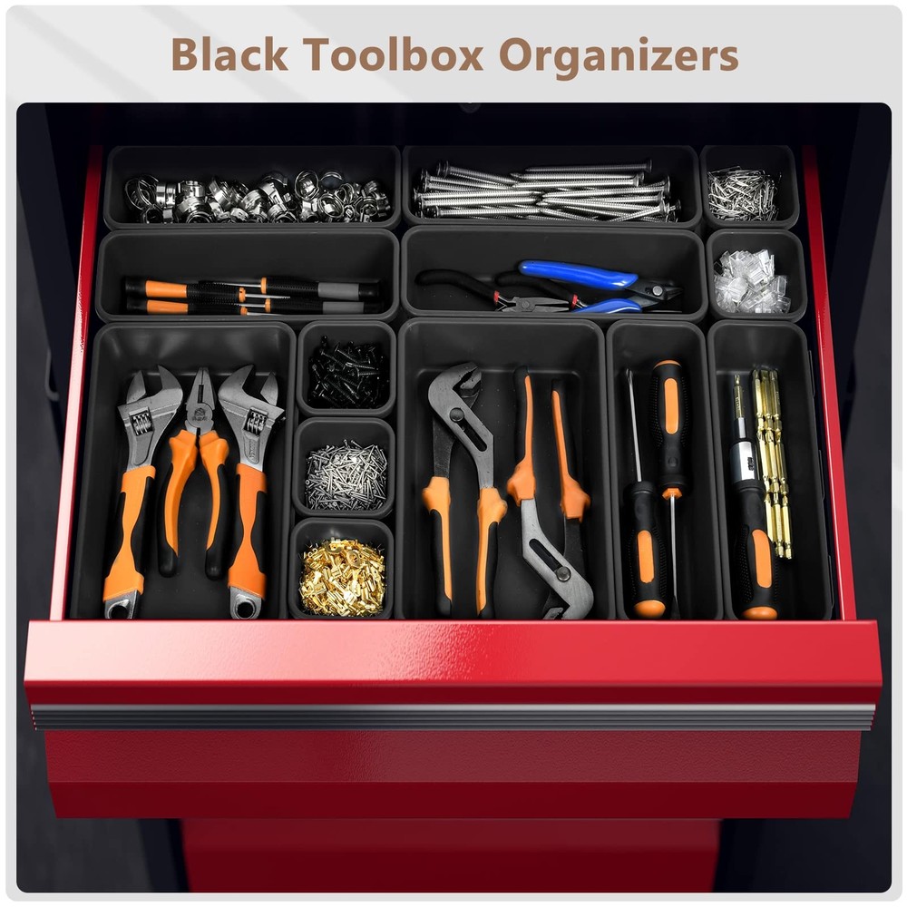 【𝟰𝟲𝗣𝗖𝗦 & 5 Size Tool Box Organizer Tray Divider Set, 【Black】 Bathroom Dr...