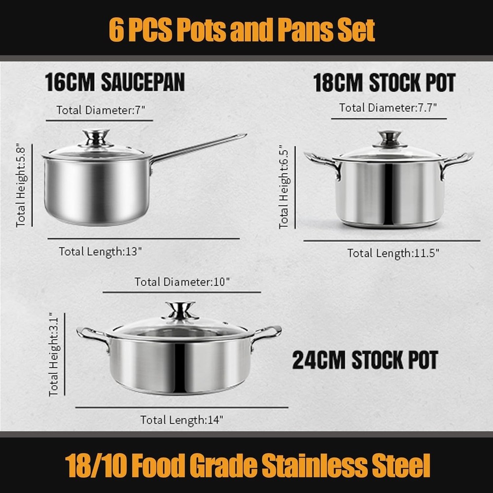 High-Quality Induction-Compatible 6-Pc Nonstick Cookware Set with Glass Lids