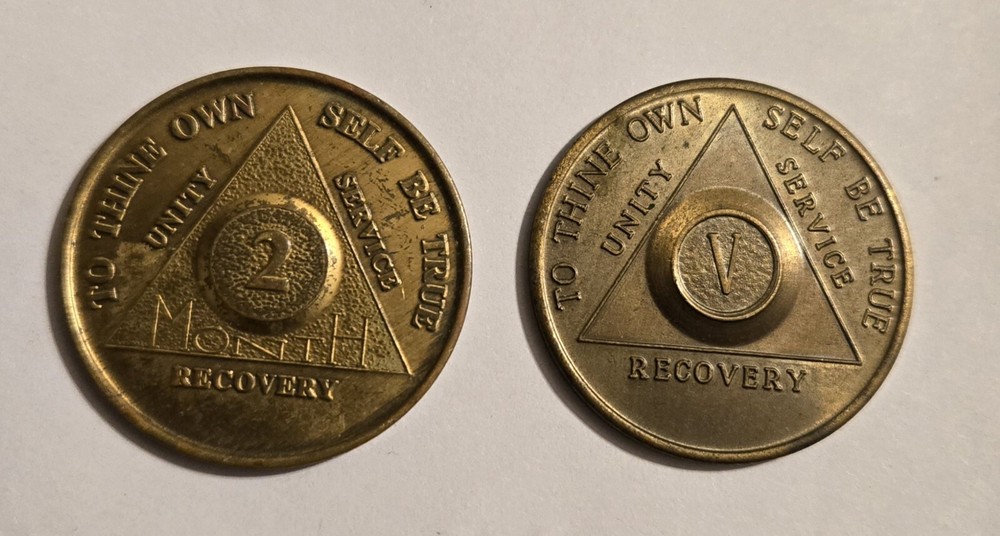 Vintage Used Alcoholics Anonymous 5 Years AA Token AA  & 2 Month M8