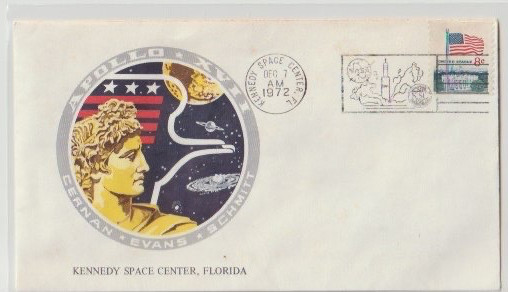 Space Cover:  Apollo 17, Cernan, Evans, Schmitt - Kennedy Space Center, Florida