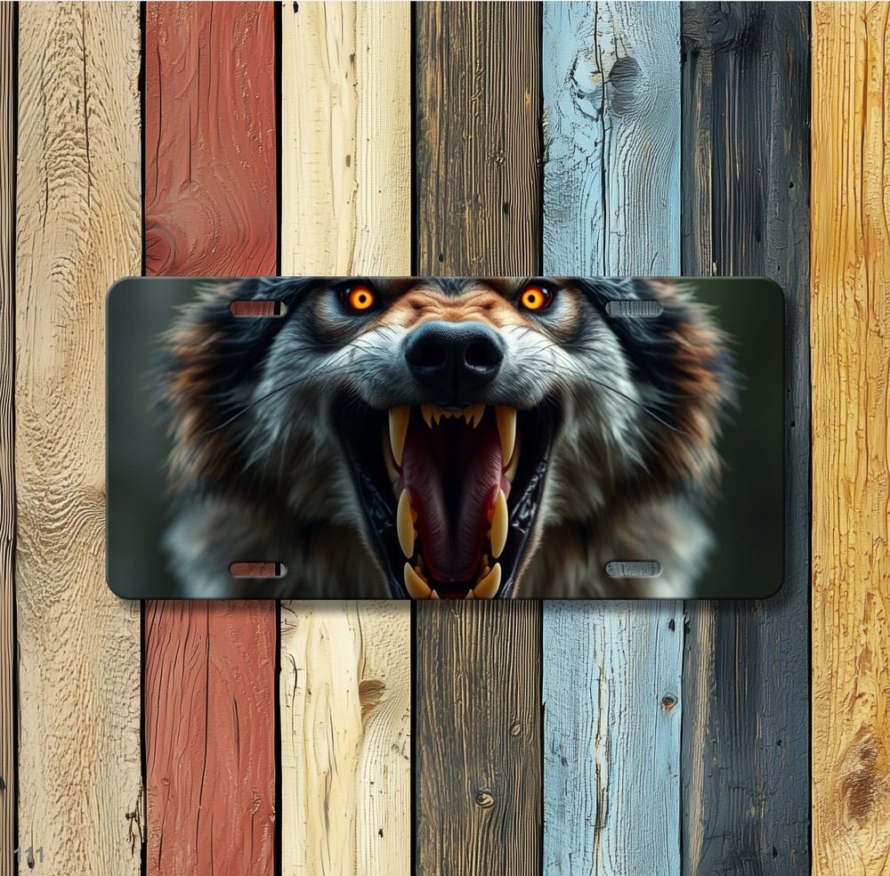 Snarling Wolf License Plate Snarling Design Add Text Auto Tag Anniversary Gift