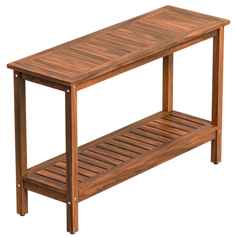 2-Shelf Console Table 48" Patio Side Accent Table Multifunctional w/Foot Sliders