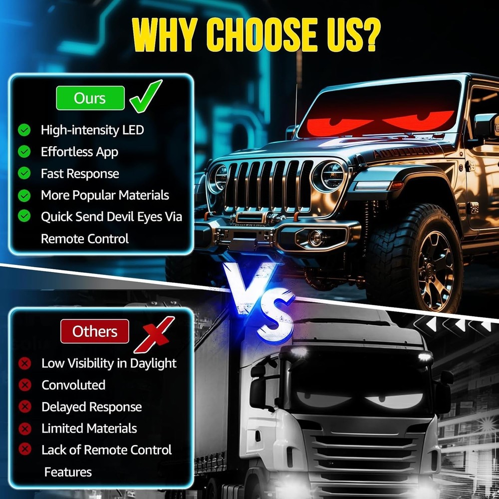 Devil Eyes Light 2PC for Windshield-23.42x4.72IN Programmable LED Eyes [Advan...