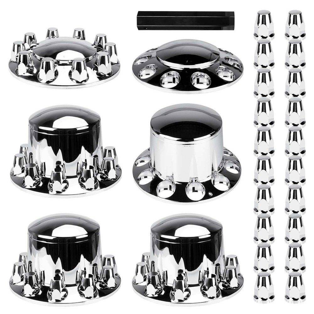 Chromed ABS Plastic Front and Rear Wheel Axle Cover Set with 33mm Lug Nut Covers