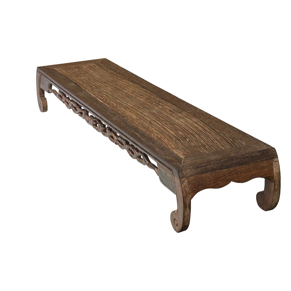 19" Light Brown Feather Pattern Rectangular Scroll Leg Wood Display Stand ws4228