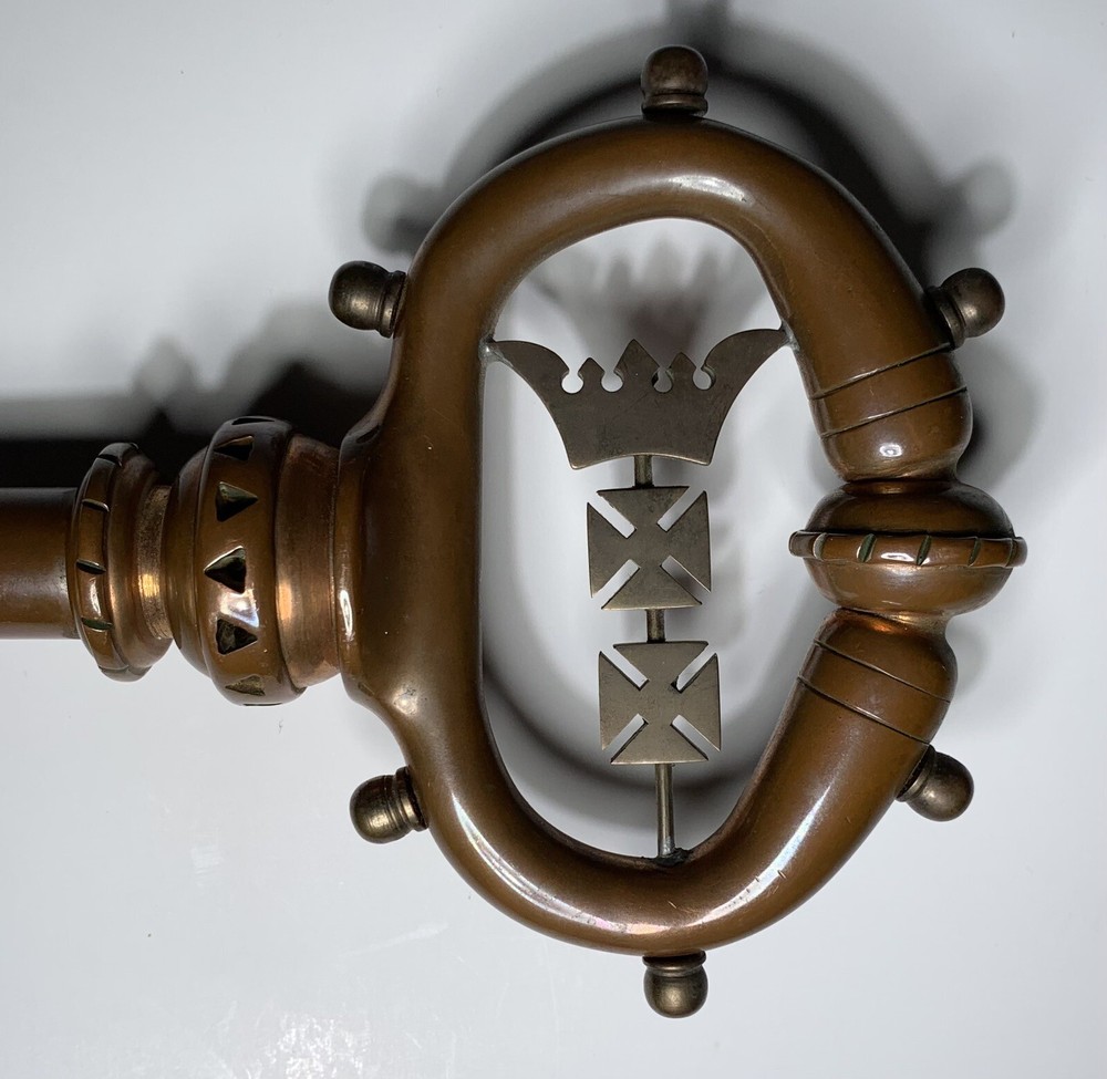FINE Antique LARGE BRONZE KEY Figural CORKSCREW SIGNED