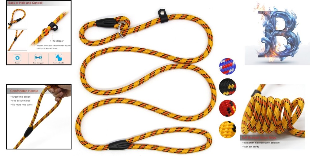 Durable Yellow 5 FT Nylon Dog Lead for Small Medium Breeds - Adjustable Design